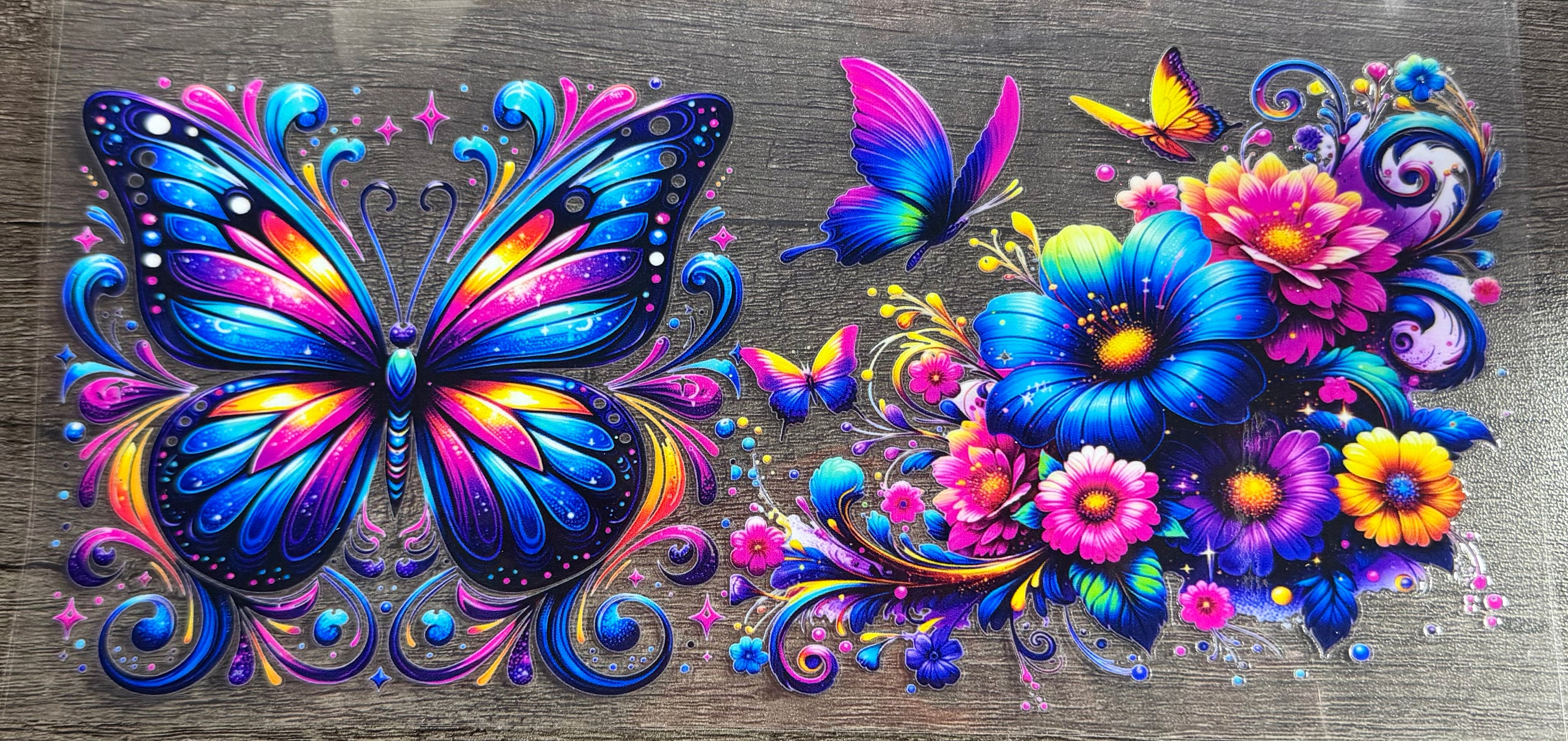 Brilliant Butterfly and flowers UVDTF