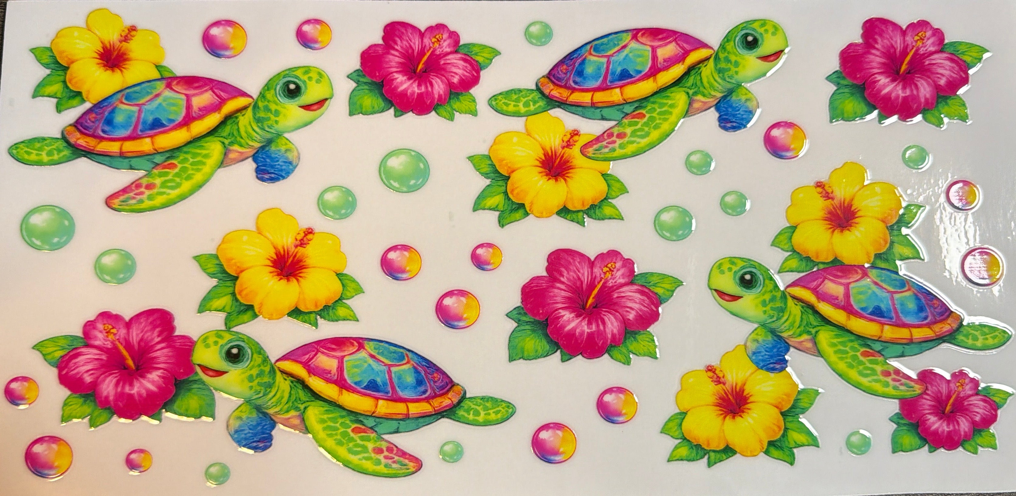Neon Turtles and Flowers UVDTF