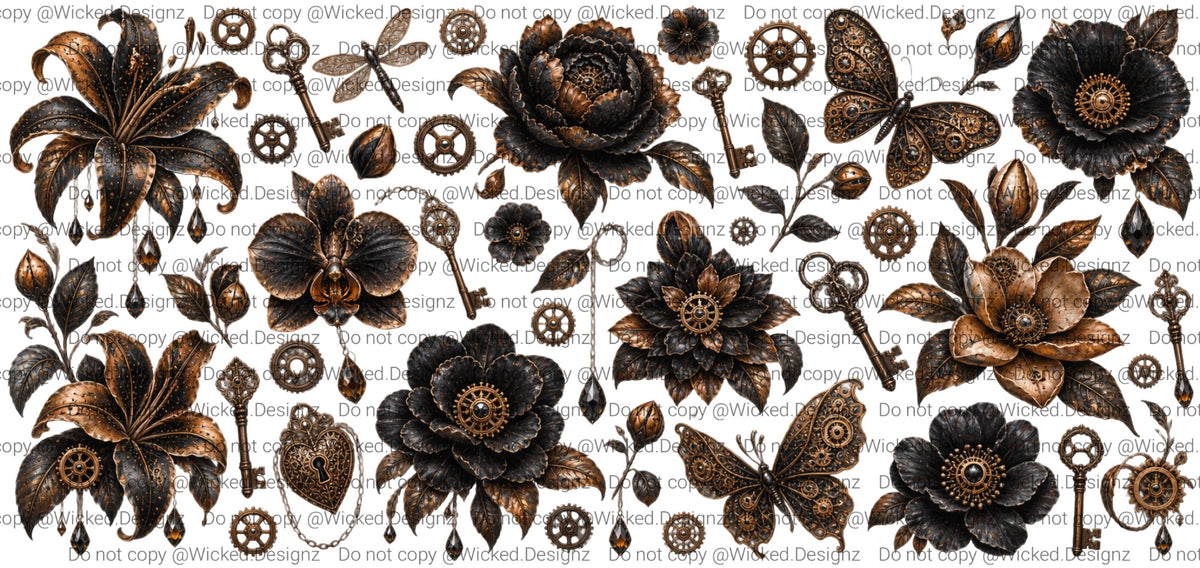 Steampunk Butterflies and Flowers IVDTF
