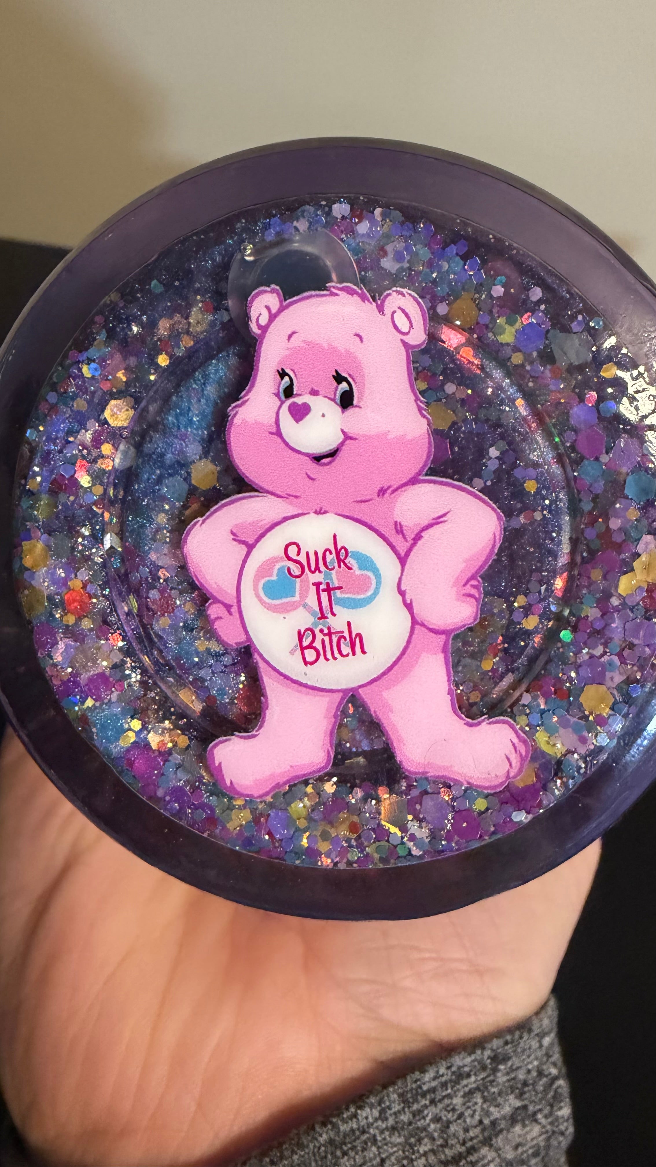 Purple Swear Bear Snowglobe waterfall Water Bottle