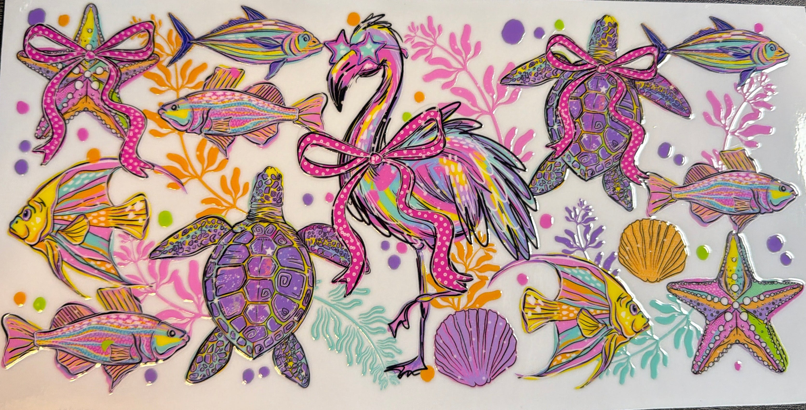 Pastel Flamingo and Sea Creatures UVDTF