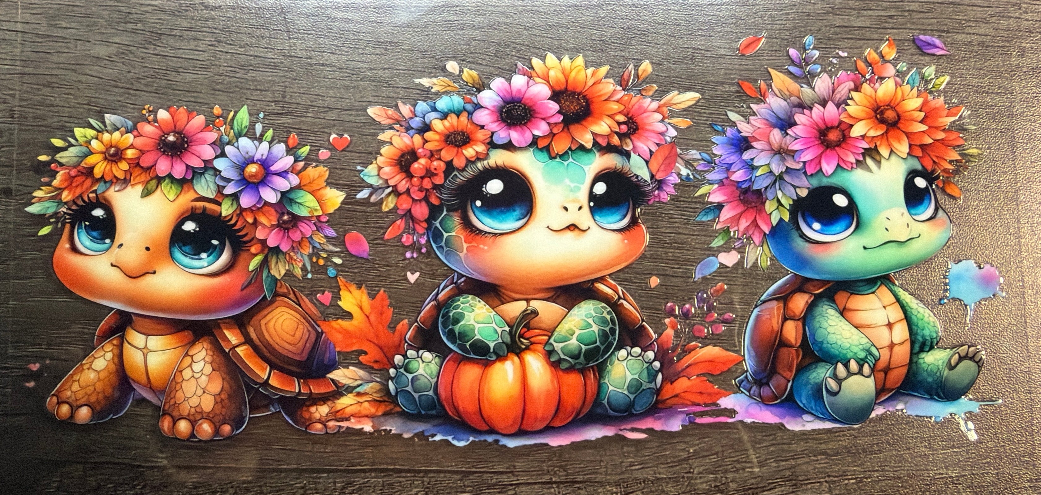 Floral Fall Turtles Double Sided UVDTF