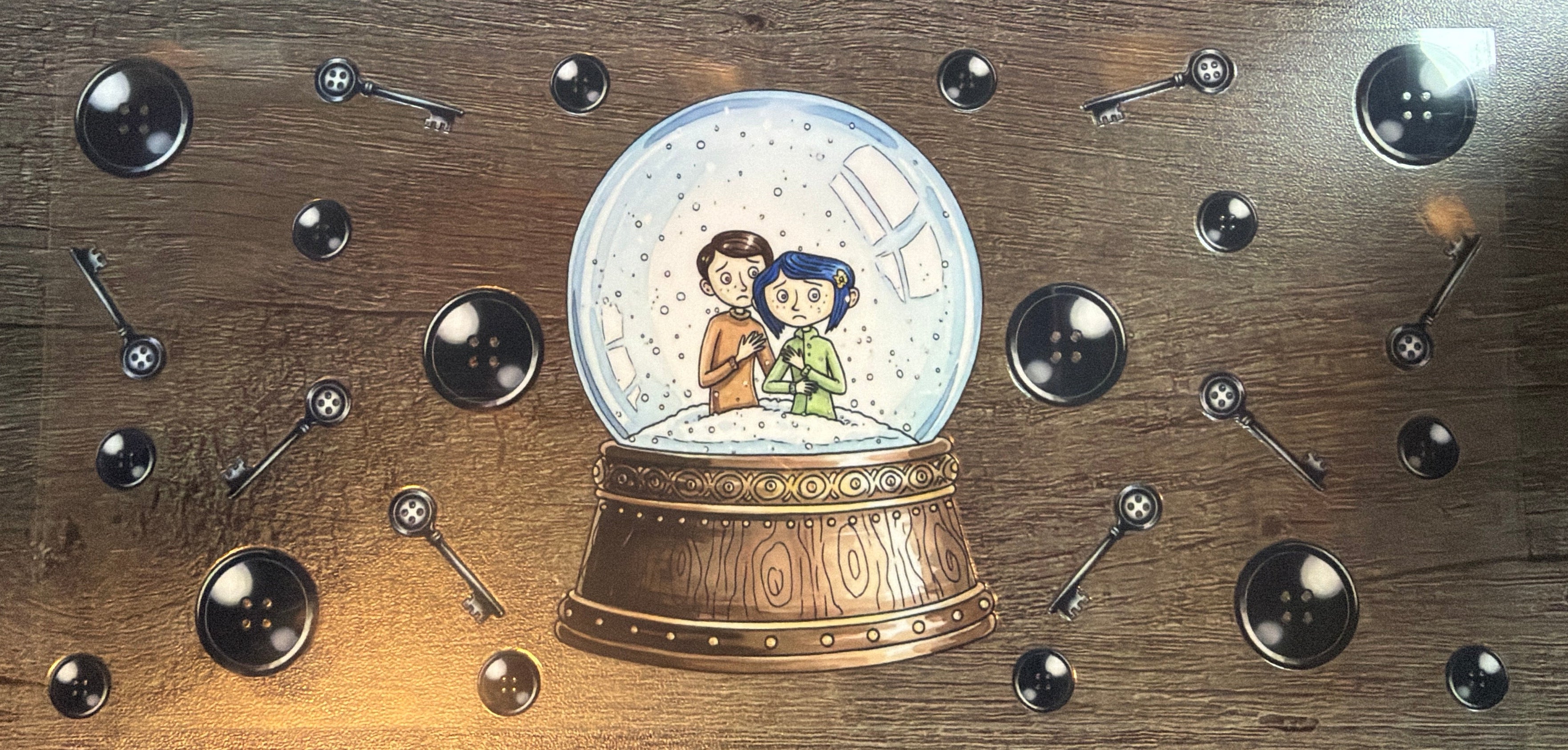 SnowGlobe Button Girl Double Sided UVDTF