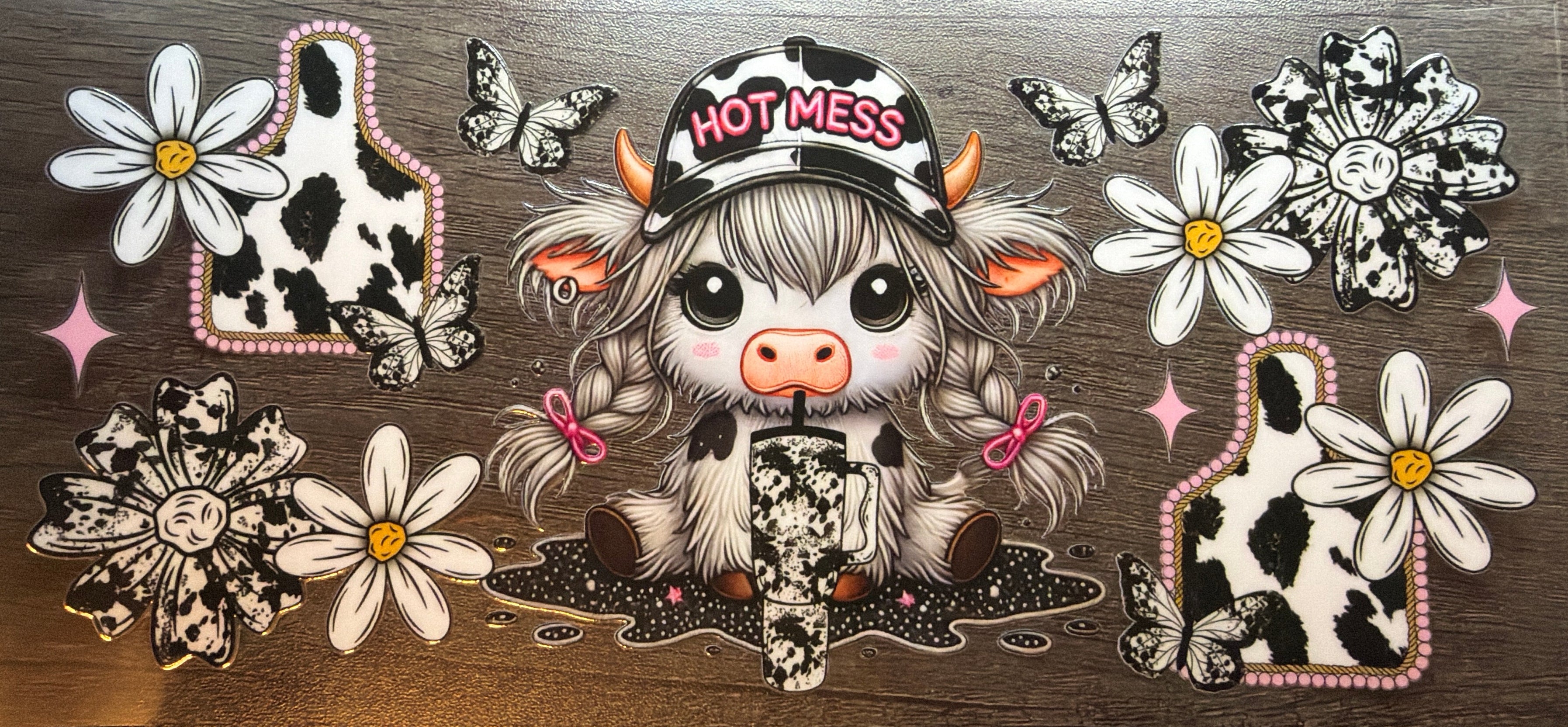 Black Hot Mess Cow UVDTF
