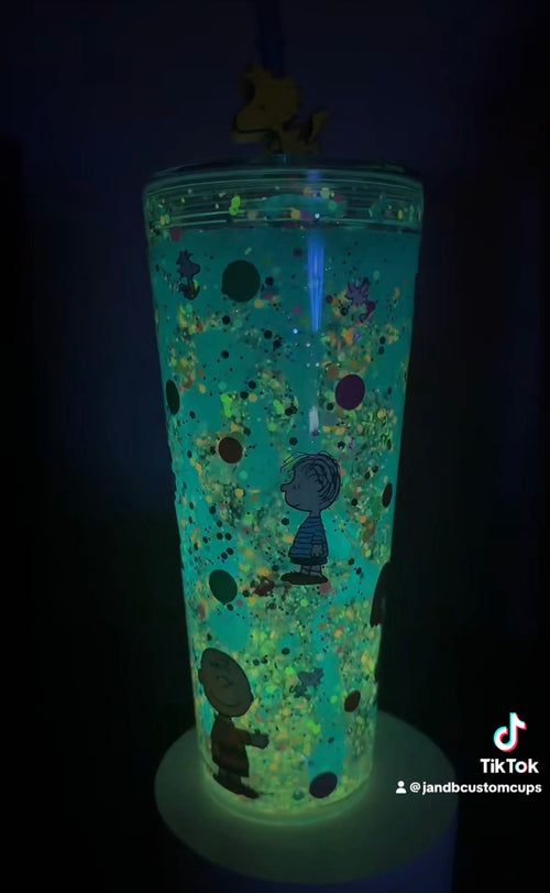 24oz Custom Charlie Brown Woodstock Snowglobe Tumbler