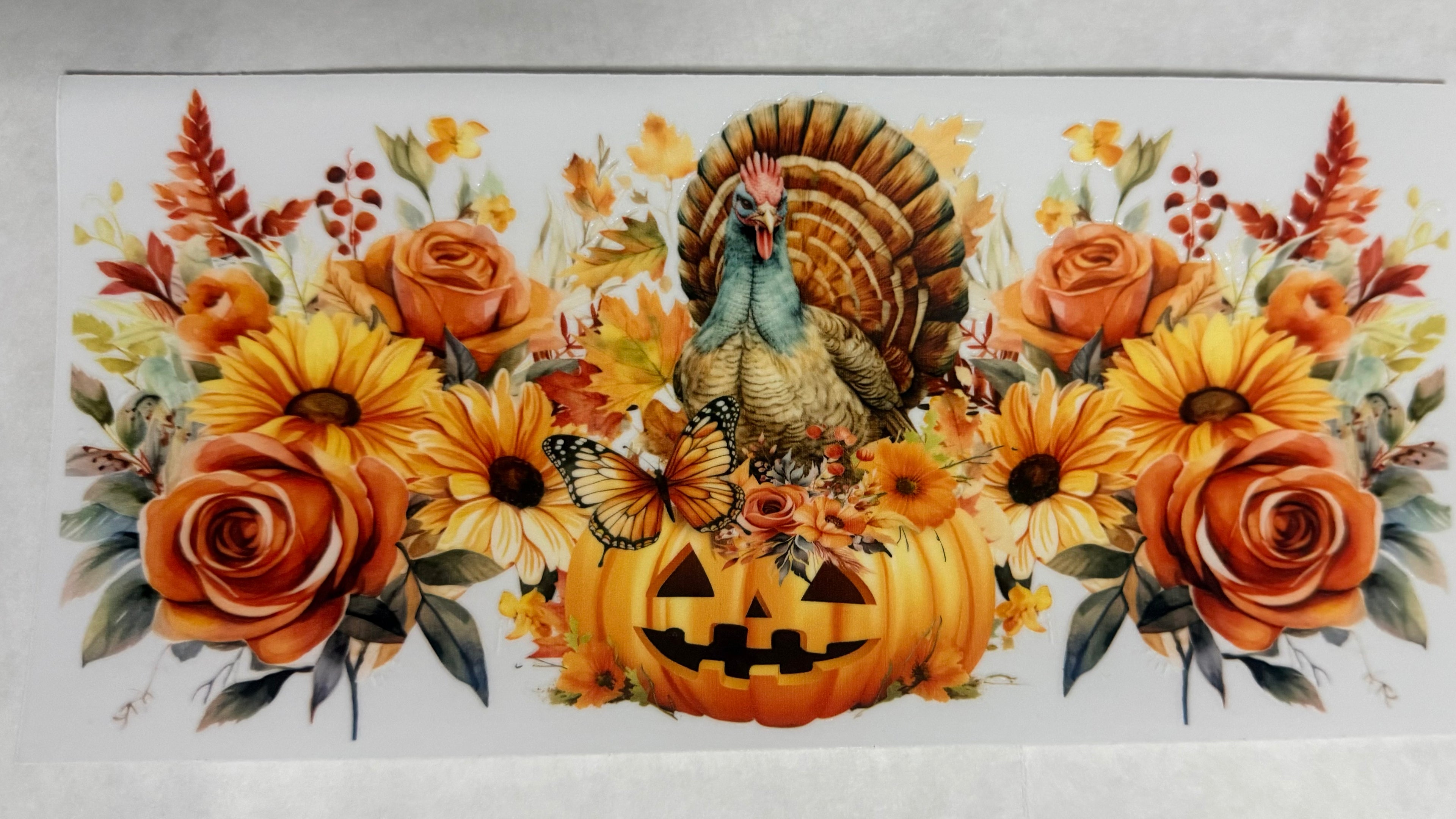 Autumn Turkey with flowers and pumpkin