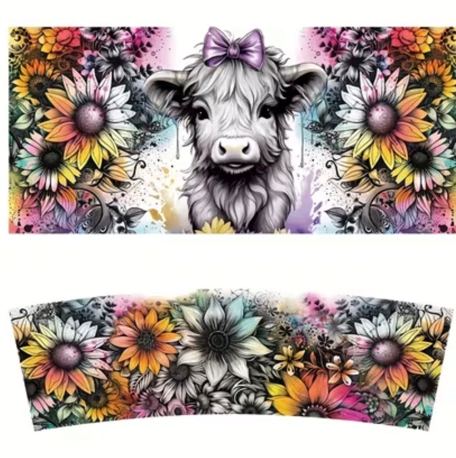 40 oz wrap Cow with sunflowers