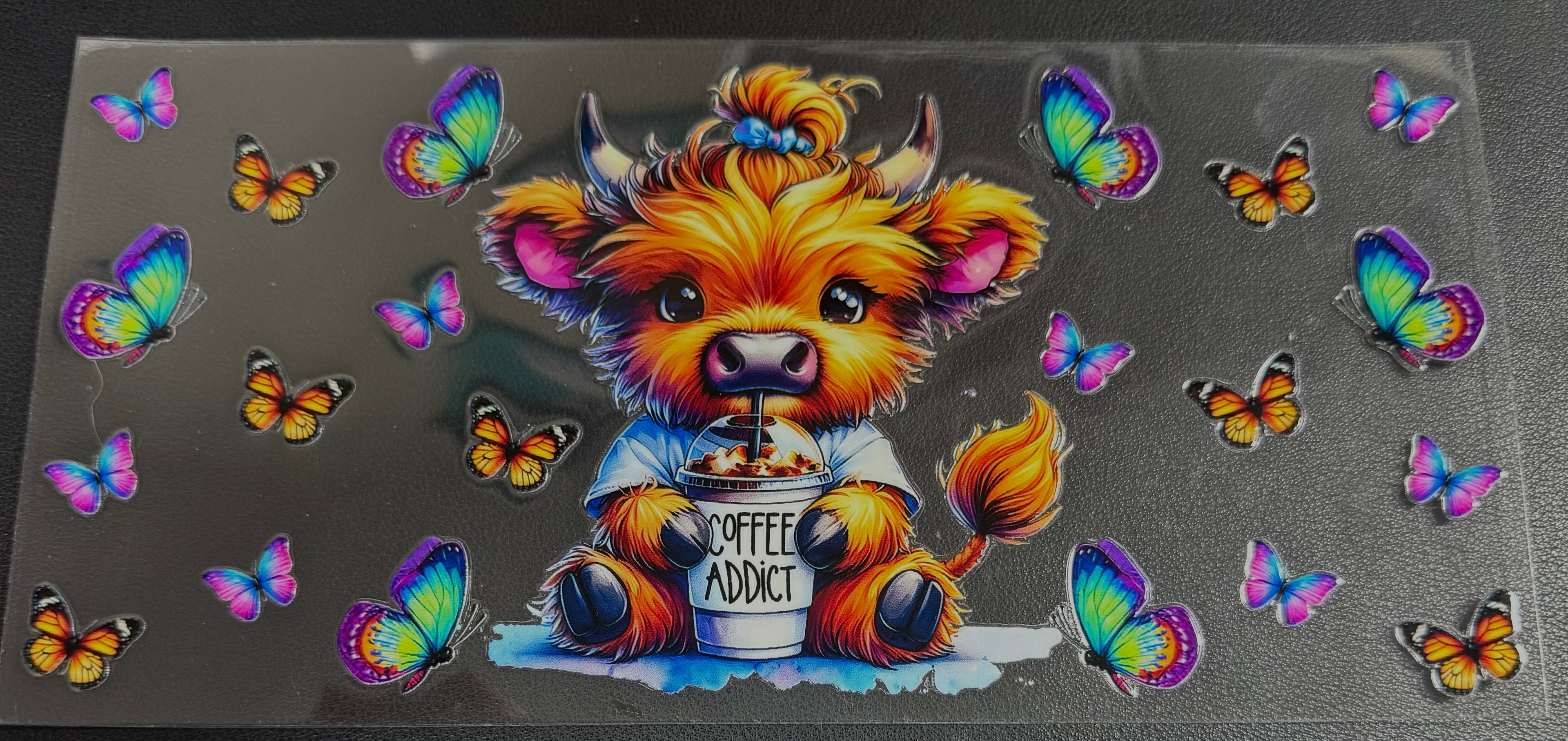 Coffee addict cow w/butterflies