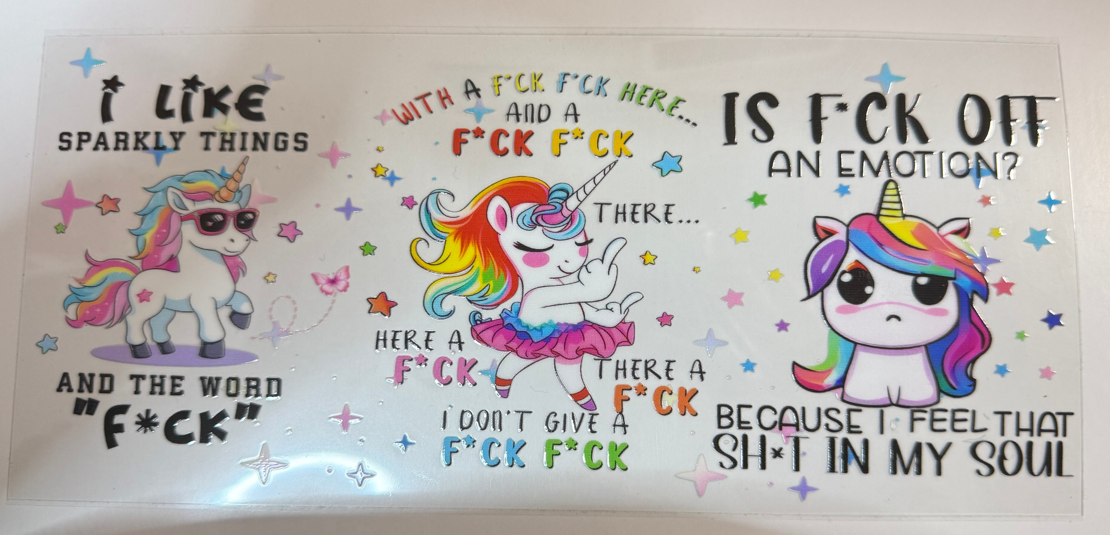 Fu*k quotes and unicorns uv dtf wrap
