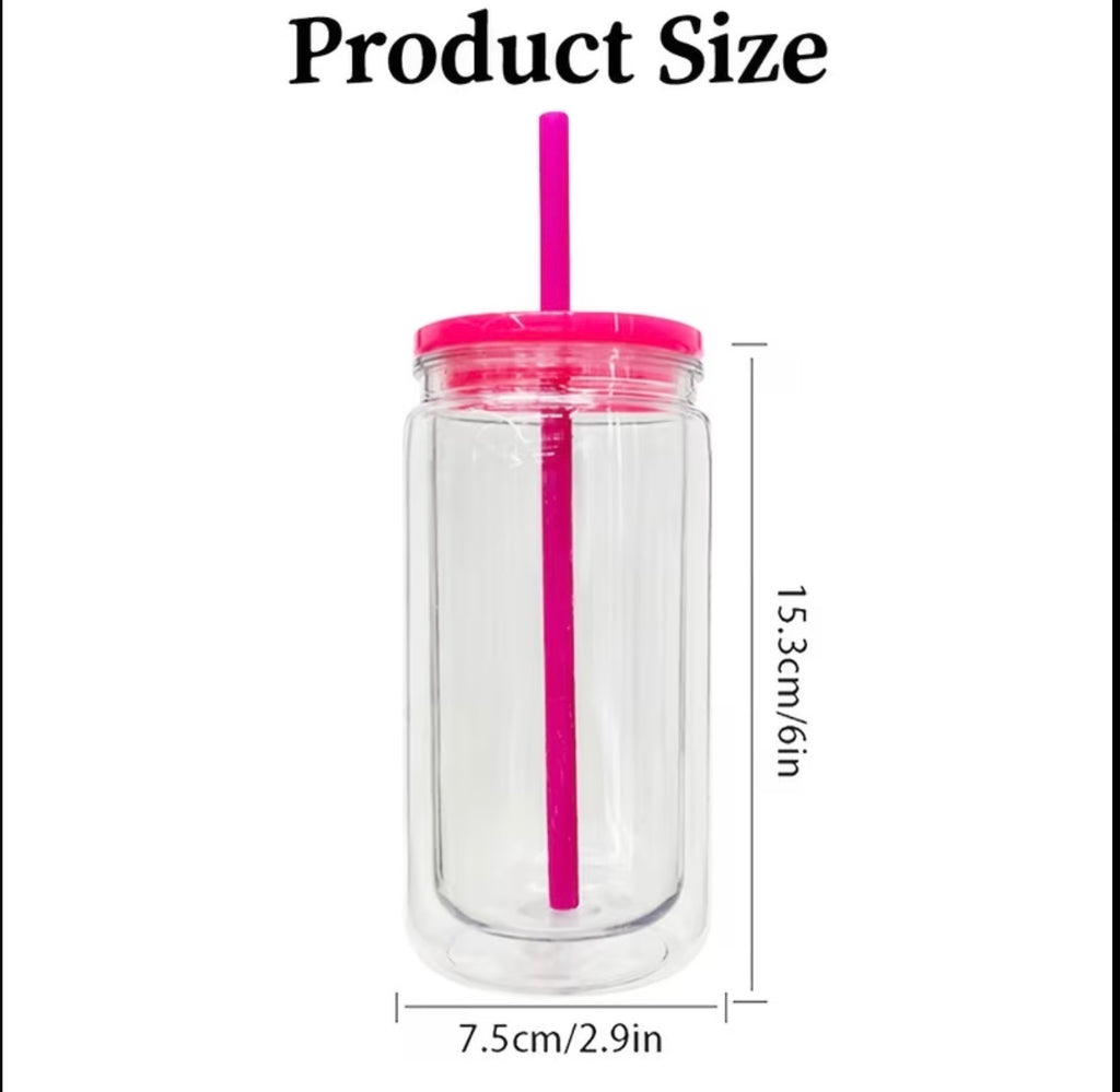 16oz Jelly Lid w/Matching Straw Acrylic Snowglobe Tumbler