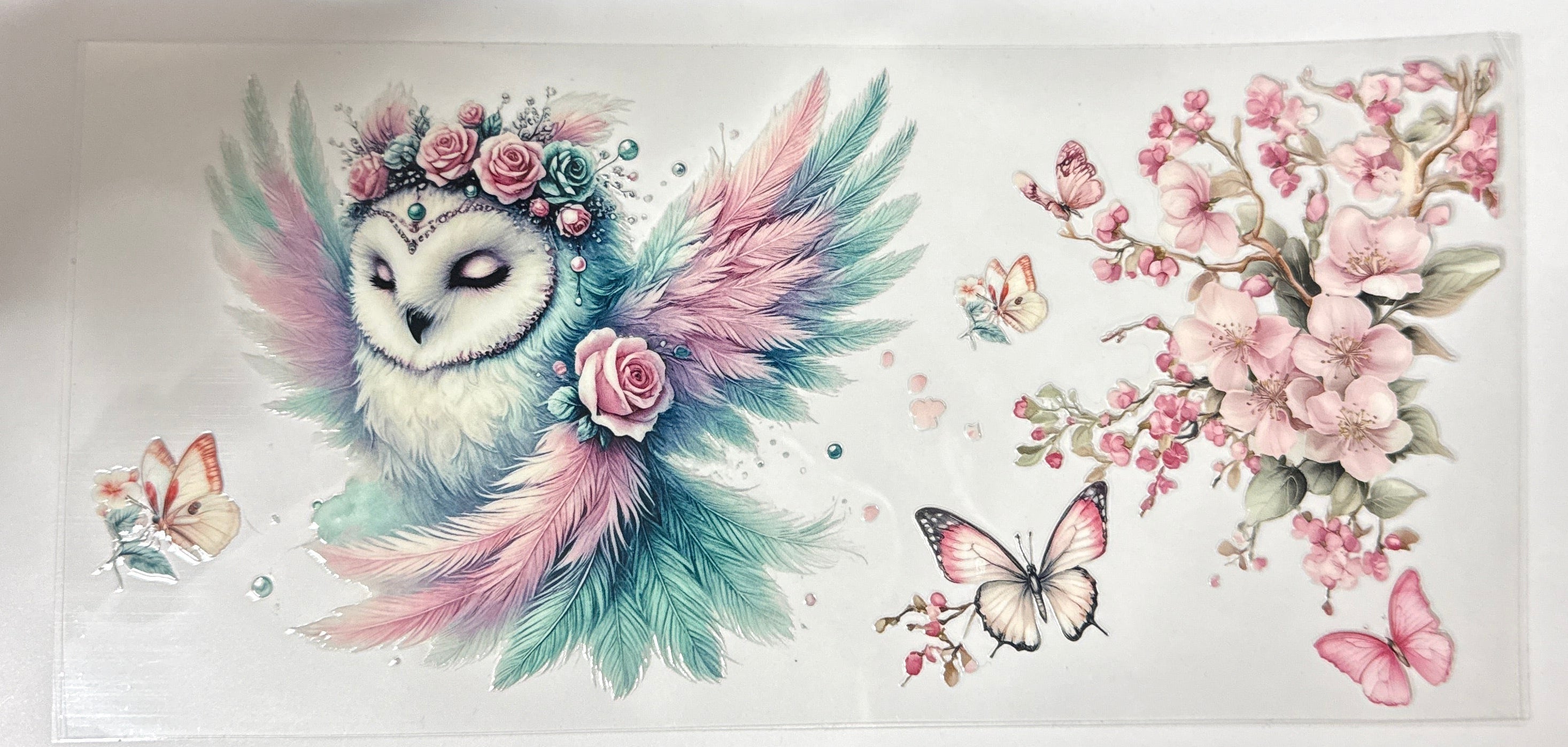 Owl with flowers and butterflies UVDTF wrap