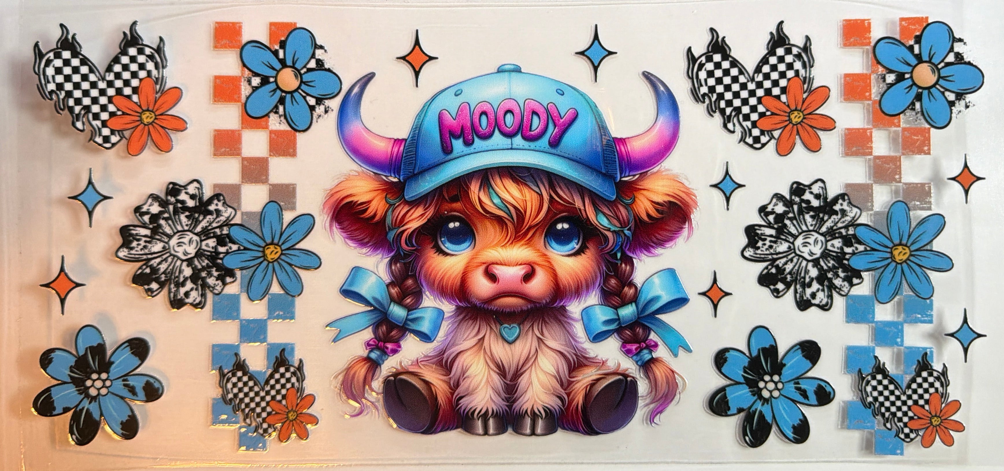Moody Blue Highland Cow UVDTF
