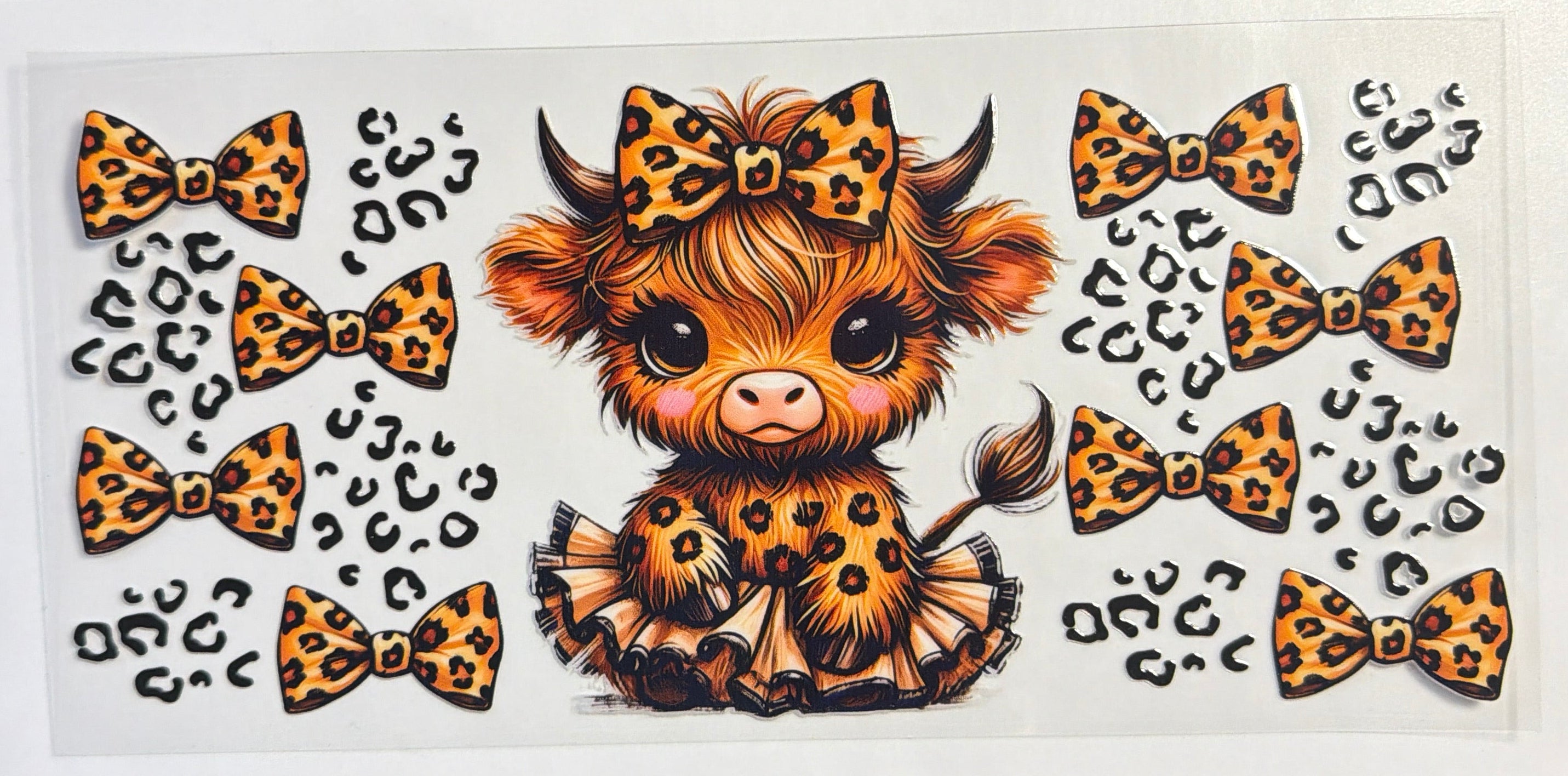 Cheetah Highland cow with bows UVDTF