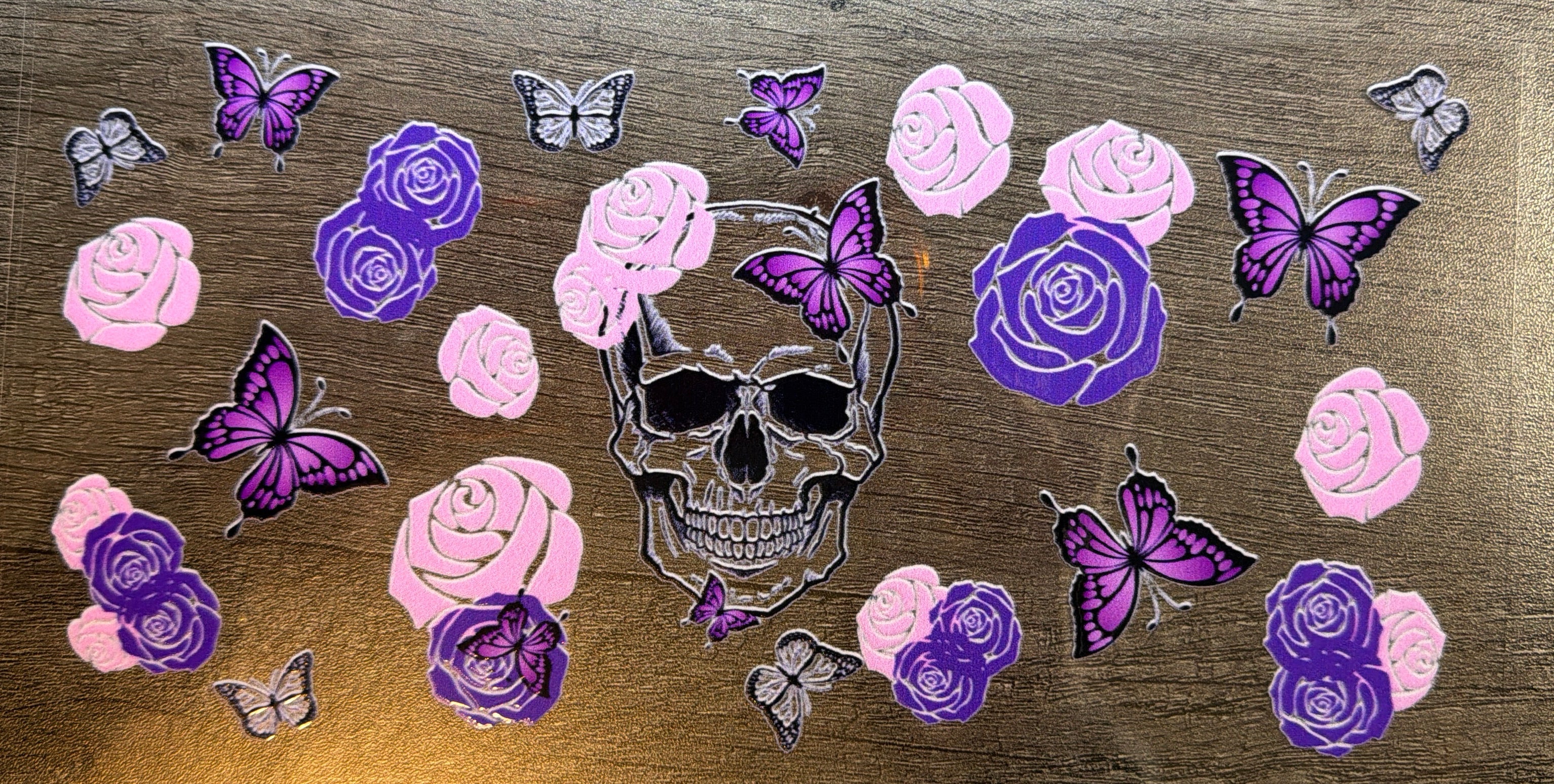 Skull With Roses and Butterflies UVDTF