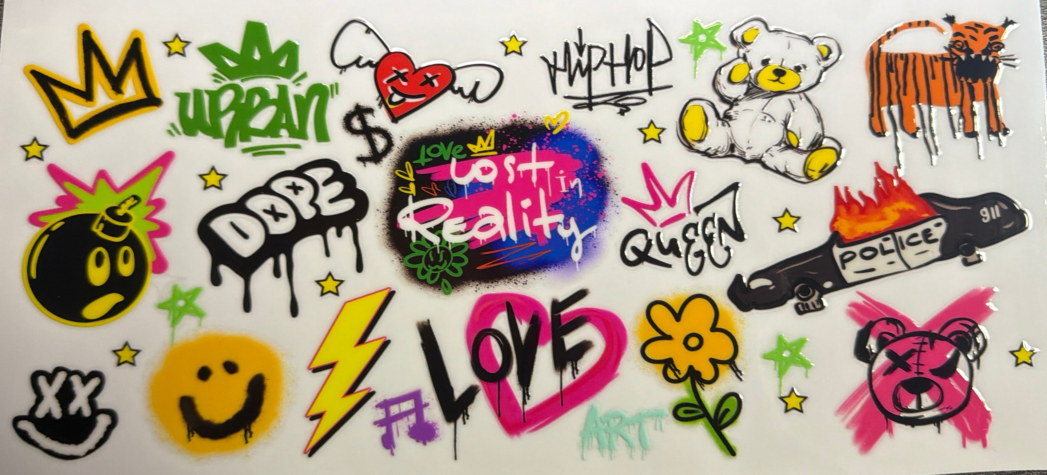 Retro, colorful, graffiti UVDTF