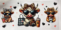 Highland cow with sunglasses and coffee