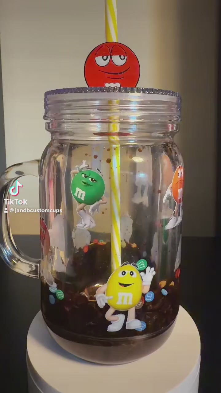 M&M 20oz Mason Jar Snowglobe Tumbler